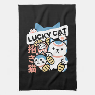 Lucky Cat Art – Maneki Neko with Gold Coin Kitchen Towel