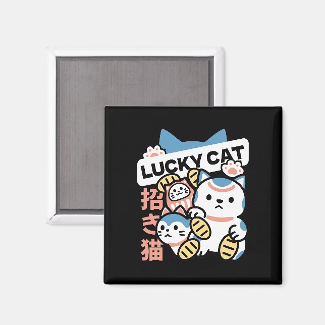 Lucky Cat Art – Maneki Neko with Gold Coin Magnet (Front/Back)