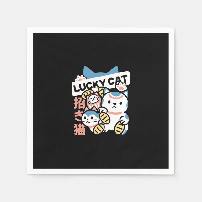Lucky Cat Art – Maneki Neko with Gold Coin Napkins (Front)