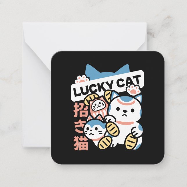 Lucky Cat Art – Maneki Neko with Gold Coin Note Card (Front)