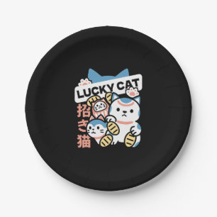 Lucky Cat Art – Maneki Neko with Gold Coin Paper Plates