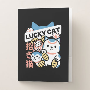 Lucky Cat Art – Maneki Neko with Gold Coin Pocket Folder