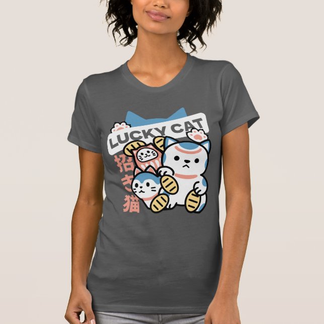 Lucky Cat Art – Maneki Neko with Gold Coin T-Shirt (Front)