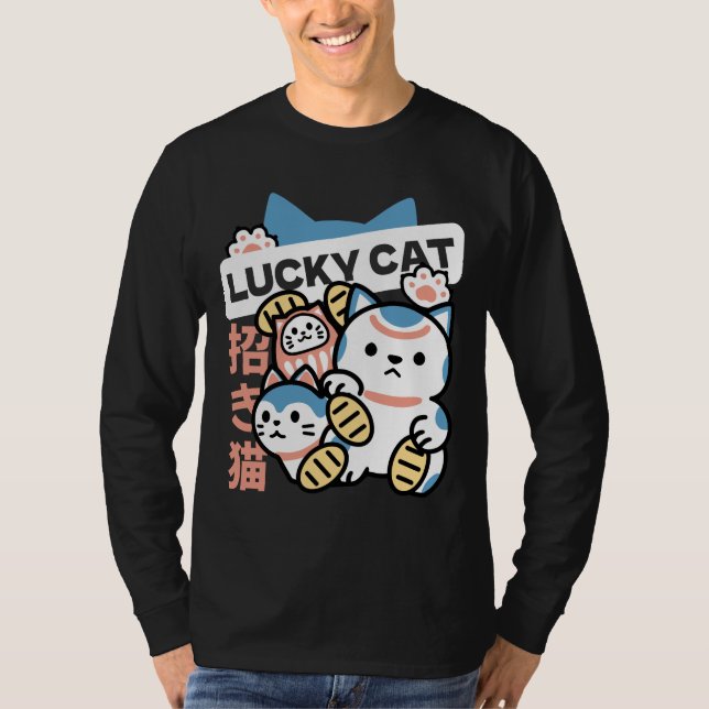 Lucky Cat Art – Maneki Neko with Gold Coin T-Shirt (Front)