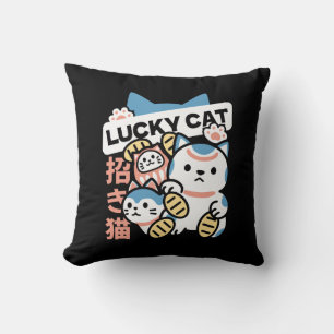 Lucky Cat Art – Maneki Neko with Gold Coin Throw Pillow