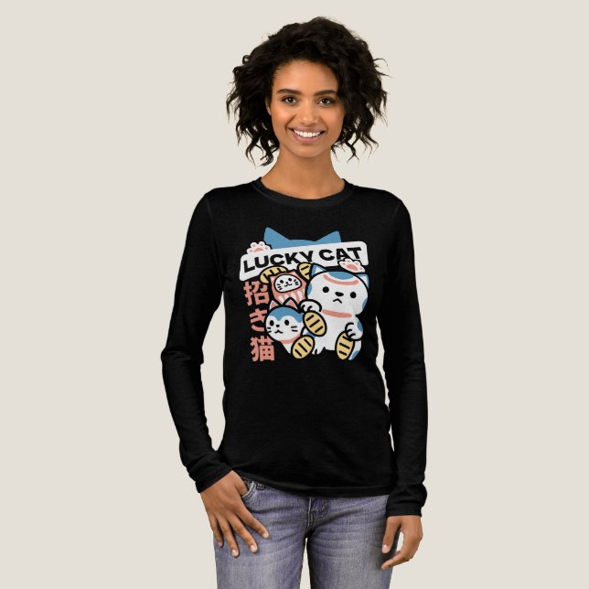 Lucky Cat Art – Maneki Neko with Gold Coin Tri-Blend Shirt (Full Front)