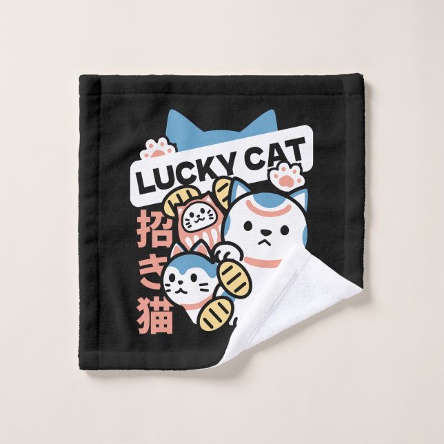 Lucky Cat Art – Maneki Neko with Gold Coin Wash Cloth (Wash Cloth)