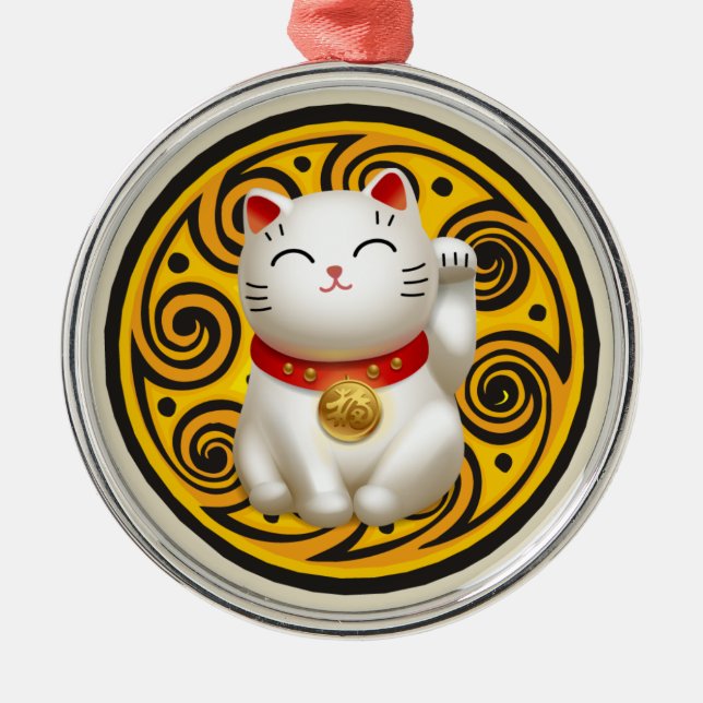 Lucky Cat Artwork Metal Ornament (Front)
