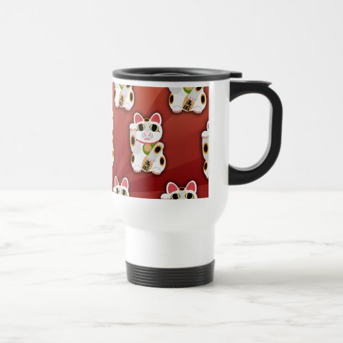 Lucky Cat Cartoon Fortune Pet Fun Pattern Travel Mug