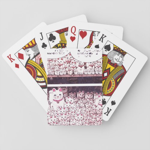 Lucky Cat Cartoon Strip Japanese Waving Kitty  Poker Cards