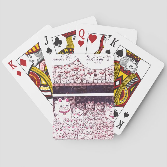 Lucky Cat Cartoon Strip Japanese Waving Kitty  Poker Cards (Back)