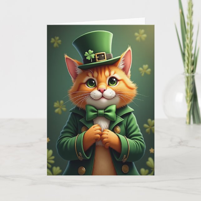 Lucky Cat Clover Pattern Card (Front)