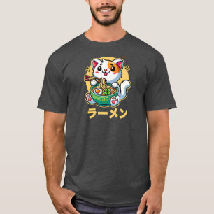 Lucky Cat Eating Ramen Noodles Kawaii Cute T-Shirt