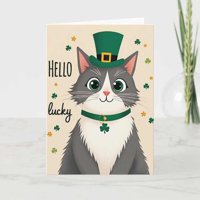 Lucky Cat Hello Friend Card (Front)