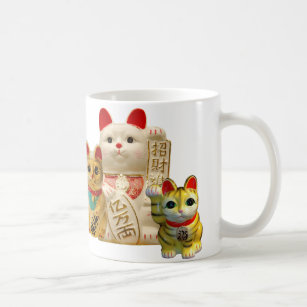 Lucky Cat Japanese Good Luck Waving Cats Group Coffee Mug