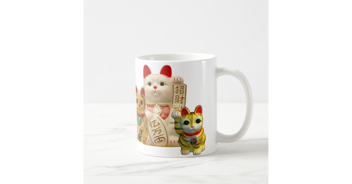 Lucky Cat Japanese Good Luck Waving Cats Group Coffee Mug