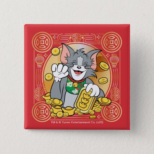 Lucky Cat Jerry With Gold Sycees Button