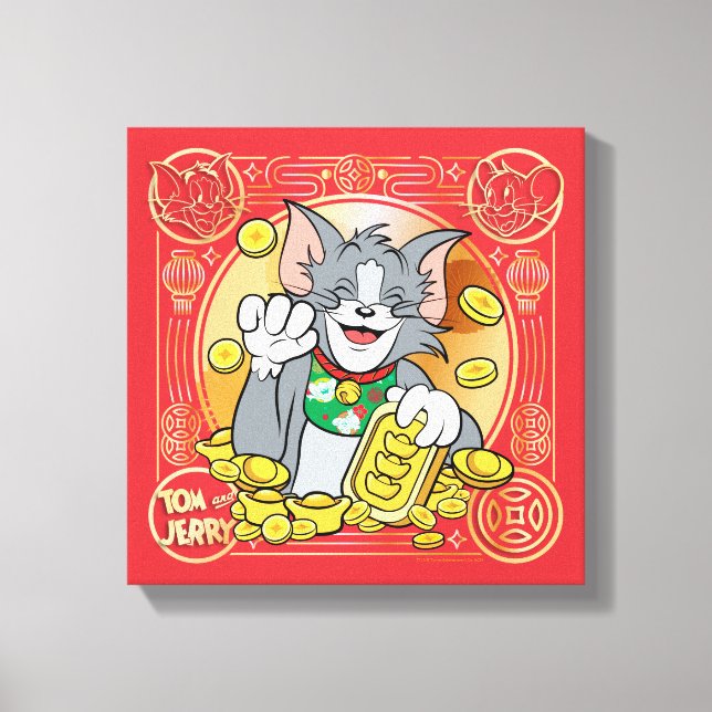 Lucky Cat Jerry With Gold Sycees Canvas Print (Front)