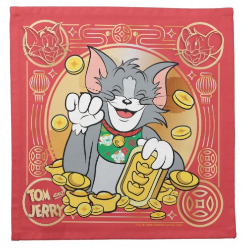 Lucky Cat Jerry With Gold Sycees Cloth Napkin