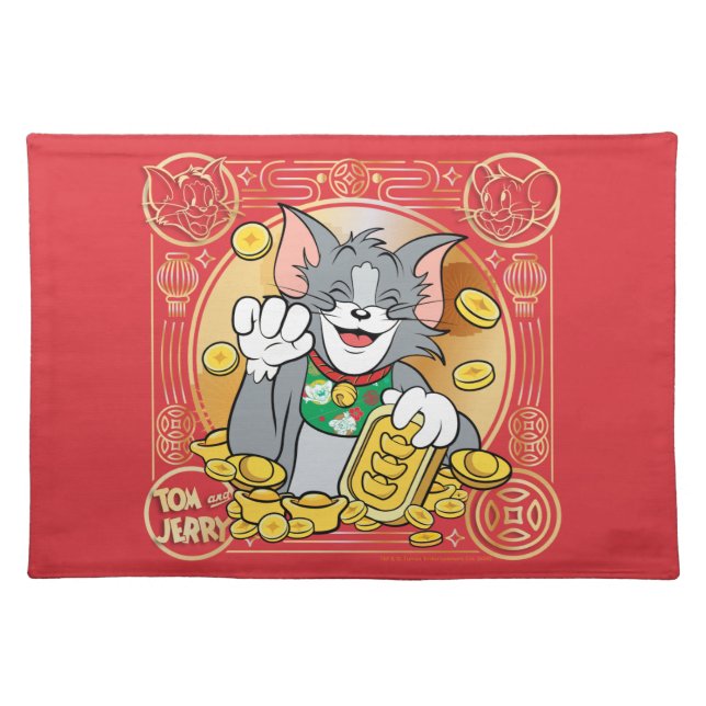 Lucky Cat Jerry With Gold Sycees Cloth Placemat (Front)