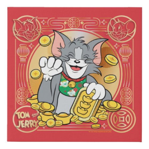 Lucky Cat Jerry With Gold Sycees Faux Canvas Print