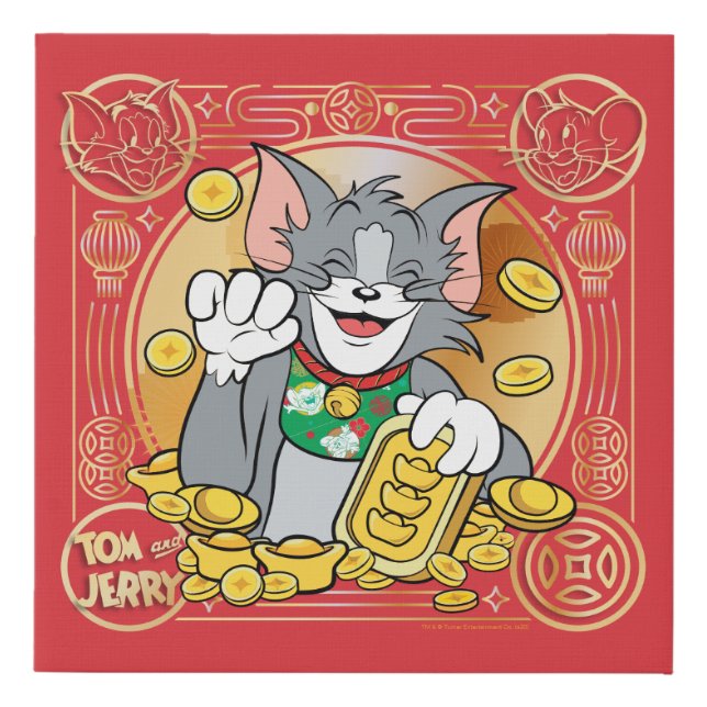 Lucky Cat Jerry With Gold Sycees Faux Canvas Print (Front)