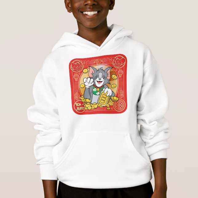 Lucky Cat Jerry With Gold Sycees Hoodie (Front)