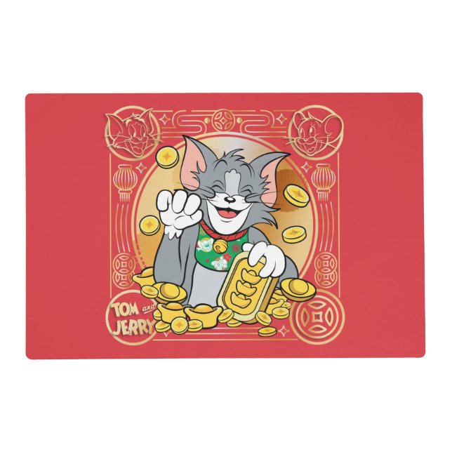 Lucky Cat Jerry With Gold Sycees Placemat (Front)