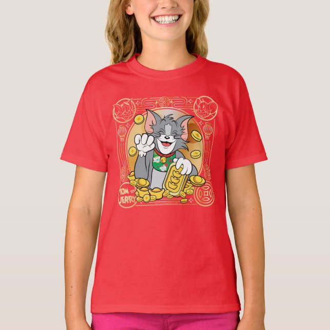 Lucky Cat Jerry With Gold Sycees T-Shirt (Front)