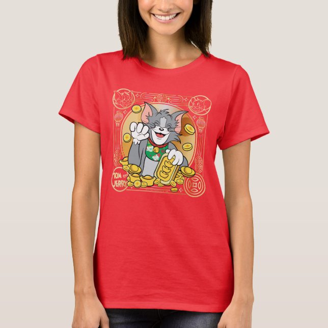 Lucky Cat Jerry With Gold Sycees T-Shirt (Front)
