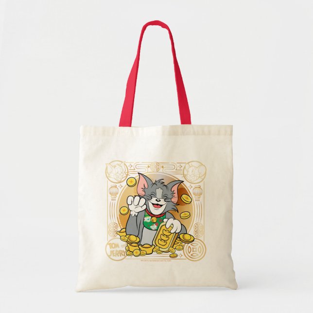 Lucky Cat Jerry With Gold Sycees Tote Bag (Front)