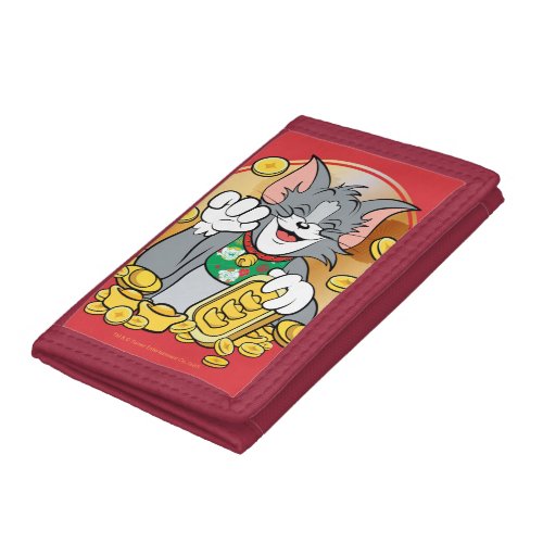 Lucky Cat Jerry With Gold Sycees Trifold Wallet