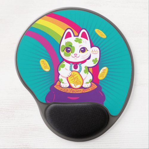 Lucky Cat Maneki Neko Good Luck Pot of Gold Gel Mouse Pad