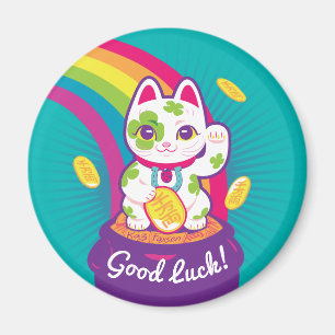Lucky Cat Maneki Neko Good Luck Pot of Gold Magnet