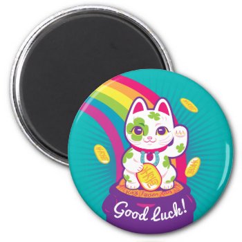 Lucky Cat Maneki Neko Good Luck Pot Of Gold Magnet by Kaz_Foxsens_Animals at Zazzle