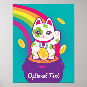 Lucky Cat Maneki Neko Good Luck Pot of Gold Poster