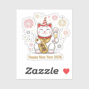 Lucky Cat Maneki Neko 'Happy New Year 2026' Sticker