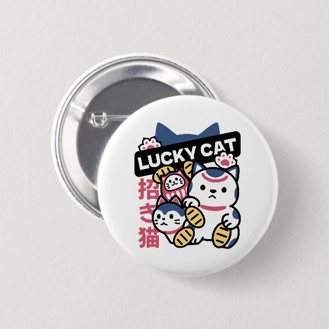 Lucky Cat Maneki Neko – Japanese Fortune Cat  Button (Front & Back)