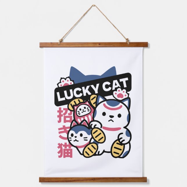 Lucky Cat Maneki Neko – Japanese Fortune Cat  Hanging Tapestry (Front)