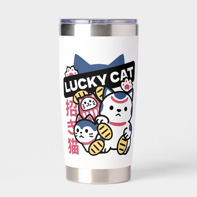Lucky Cat Maneki Neko – Japanese Fortune Cat  Insulated Tumbler (Back)