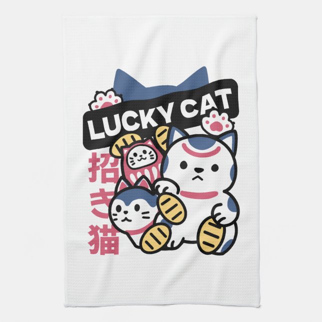 Lucky Cat Maneki Neko – Japanese Fortune Cat  Kitchen Towel (Vertical)