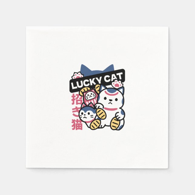 Lucky Cat Maneki Neko – Japanese Fortune Cat  Napkins (Front)