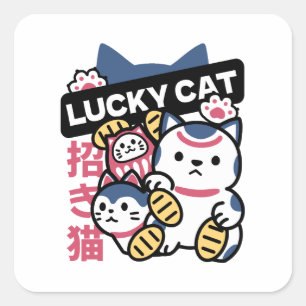 Lucky Cat Maneki Neko – Japanese Fortune Cat Square Sticker