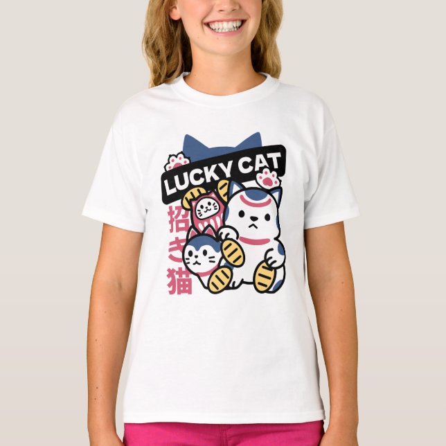 Lucky Cat Maneki Neko – Japanese Fortune Cat  T-Shirt (Front)