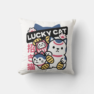 Lucky Cat Maneki Neko – Japanese Fortune Cat Throw Pillow