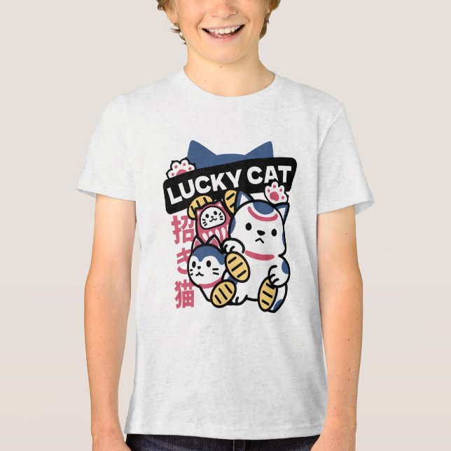 Lucky Cat Maneki Neko – Japanese Fortune Cat  Tri-Blend Shirt (Front)