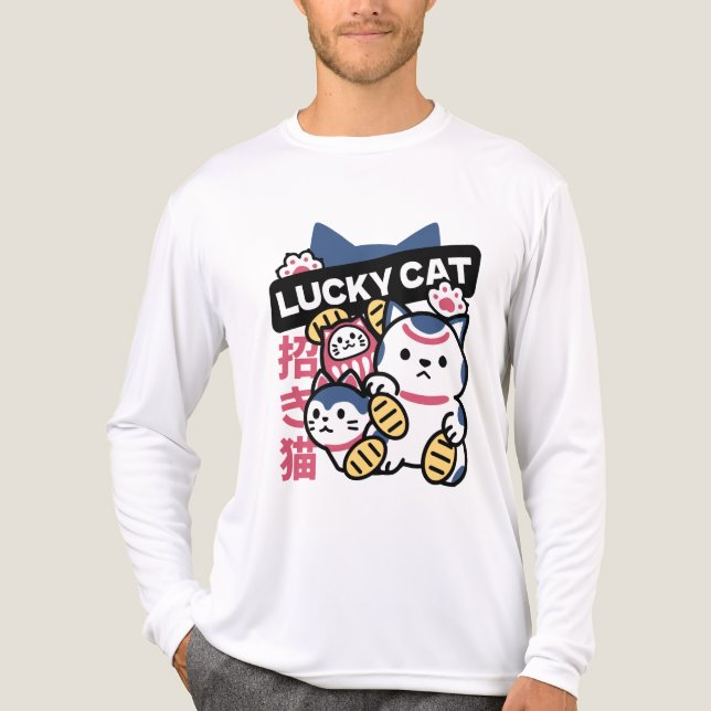 Lucky Cat Maneki Neko – Japanese Fortune Cat  Tri-Blend Shirt (Front)