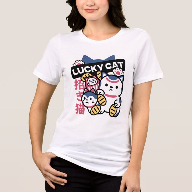 Lucky Cat Maneki Neko – Japanese Fortune Cat  Tri-Blend Shirt (Front)