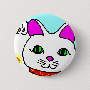 Lucky Cat Maneki Neko Kitty Button