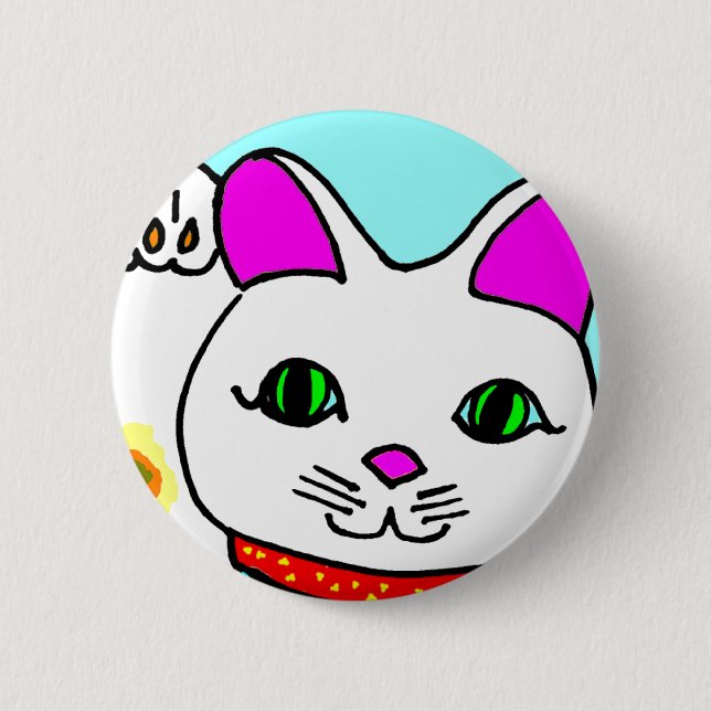 Lucky Cat Maneki Neko Kitty Button (Front)